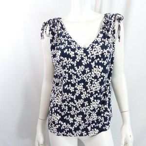 Adrienne Vittadini Blue White Floral sleeveless Top size large Ties